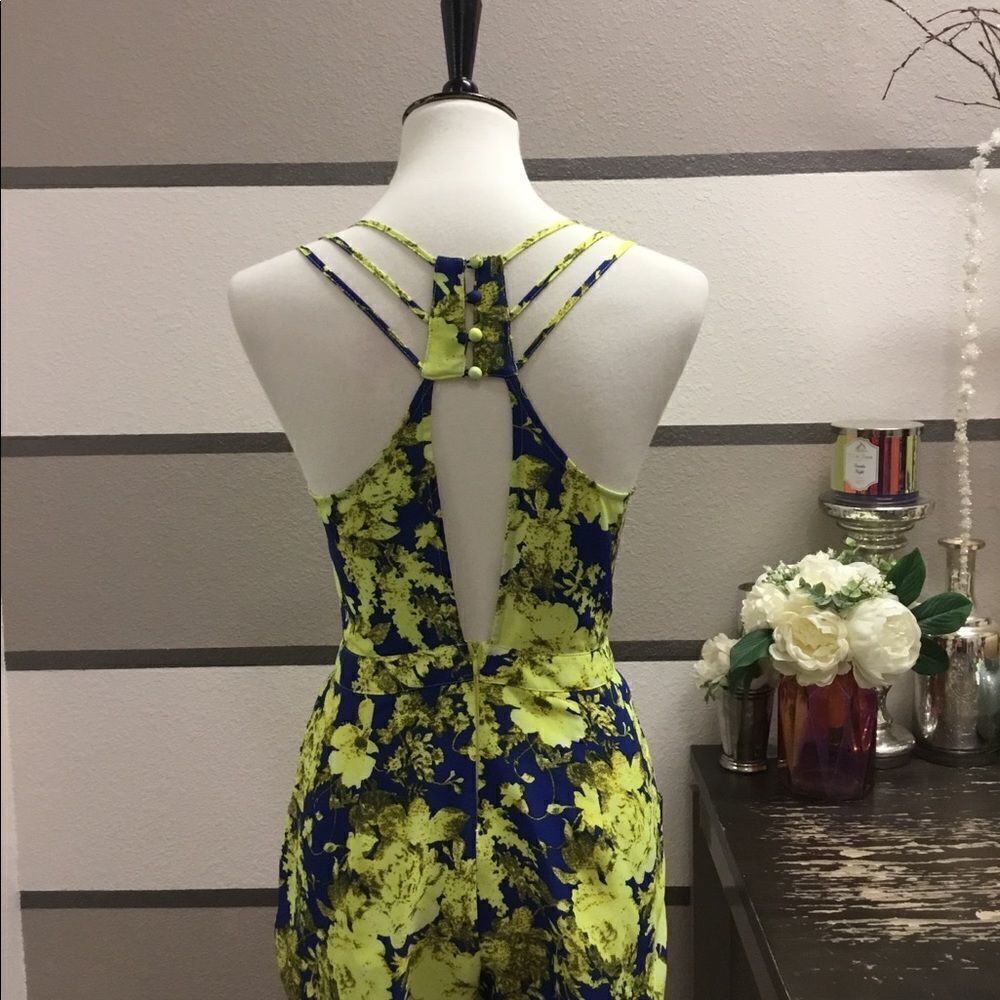 Ark & Co.-Royal Blue and Neon Yellow Floral Romper - Picture 2 of 3